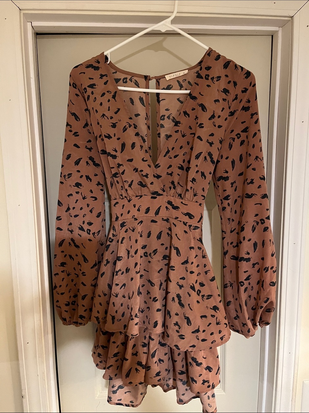 ILLA ILLA Brown Printed Long Sleeve Tiered Romper
